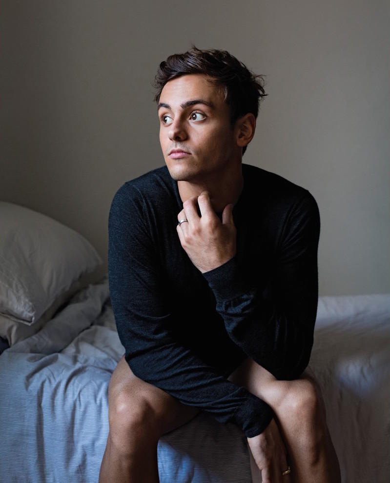 Tom Daley no pants in bed pensive